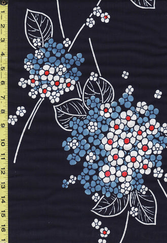 Yukata Fabric - 820 - Colorful Blue & White Hydrangea - Indigo