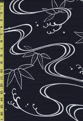 Yukata Fabric - 822 - Bamboo Leaves & Water Swirls - Indigo
