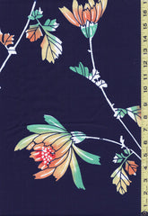 Yukata Fabric - 828 - Bright Orange, Yellow & Green Flowers - Dark Navy-Indigo