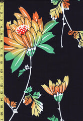 Yukata Fabric - 828 - Bright Orange, Yellow & Green Flowers - Dark Navy-Indigo