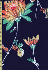 Yukata Fabric - 828 - Bright Orange, Yellow & Green Flowers - Dark Navy-Indigo