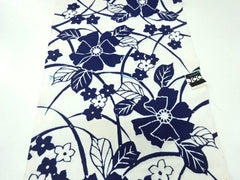Yukata Fabric - 829 - Large Navy Flower & Blossoms - White