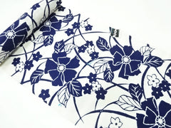 Yukata Fabric - 829 - Large Navy Flower & Blossoms - White