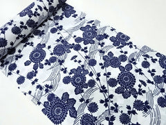 Yukata Fabric - 833 - Floating Flowers & Leafy Branches - White