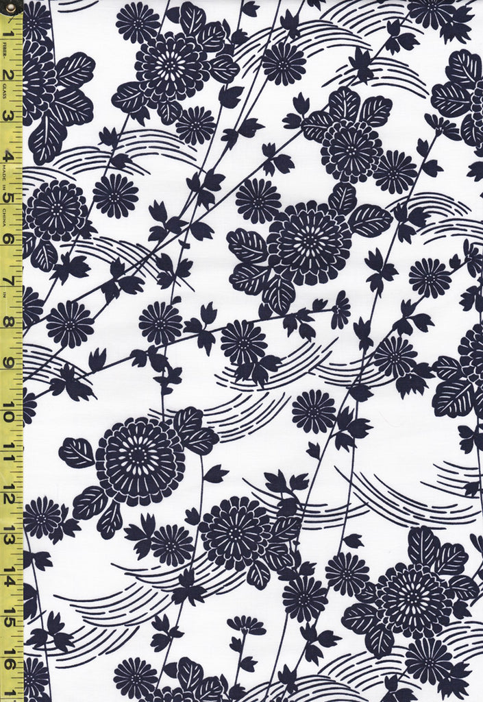Yukata Fabric - 833 - Floating Flowers & Leafy Branches - White