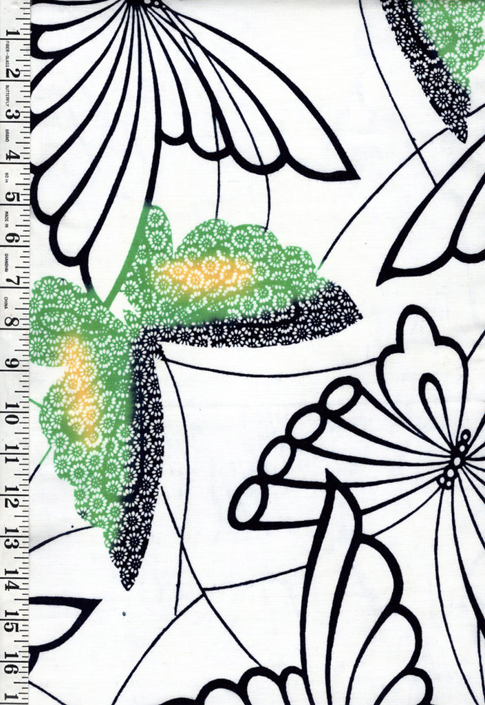 Yukata Fabric - 840 - Large Scale Butterflies - White
