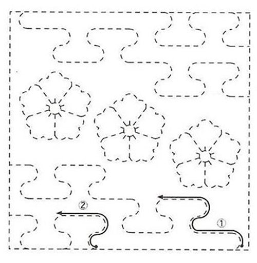 Sashiko Pre-printed Sampler - # 0083 Kara-hana & Kasumi-tsunagi - White - ON SALE