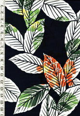 Yukata Fabric - 843 - Large Tropical Style Leaves - Navy