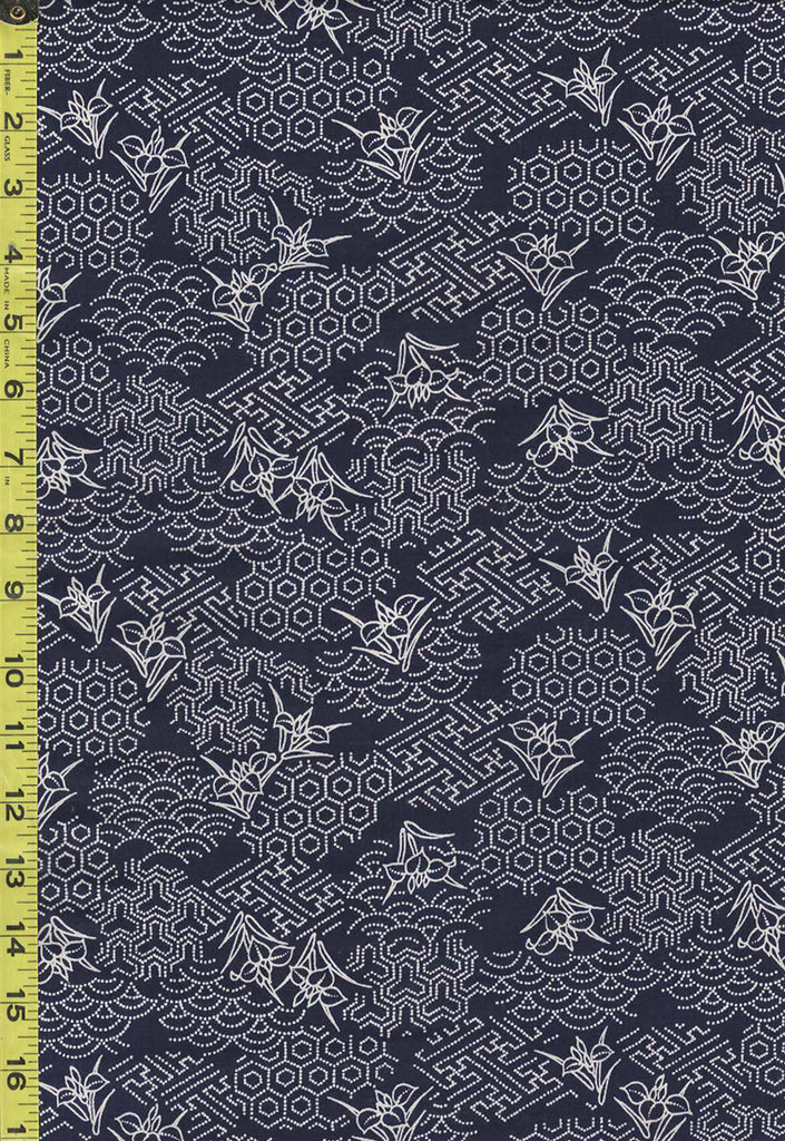 Yukata Fabric - 845 - Small Japanese Iris & Sashiko Motifs - Indigo