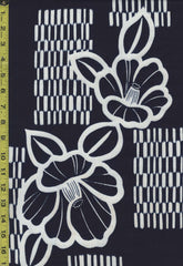 Yukata Fabric - 849 - Large Camelias & Rectangle Mats - Indigo