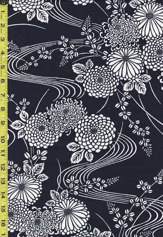 Yukata Fabric - 850 - Mums & River Swirls - Indigo