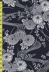 Yukata Fabric - 850 - Mums & River Swirls - Indigo