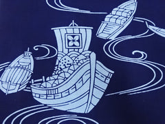 Yukata Fabric - 851 - Treasure Boats & Water Swirls - Navy