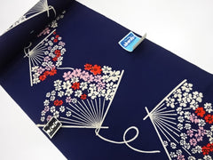 Yukata Fabric - 853 - Floral Folding Fans - Navy