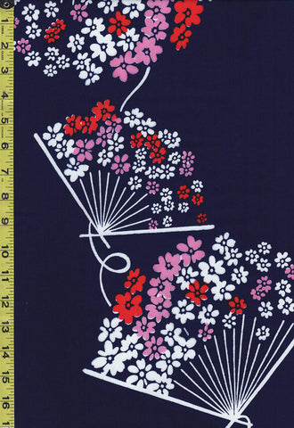 Yukata Fabric - 853 - Floral Folding Fans - Navy