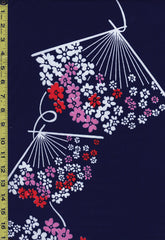 Yukata Fabric - 853 - Floral Folding Fans - Navy