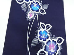 Yukata Fabric - 856 - Colorful Camellias & Tiny White Dots - Dark Navy