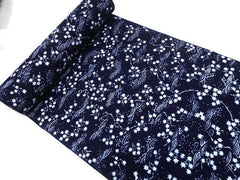 Yukata Fabric - 858 - Tiny Maple Leaves & Waves - Dark Navy - Indigo