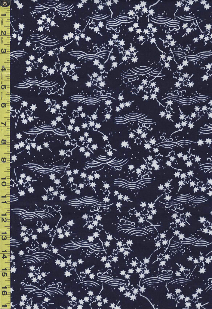 Yukata Fabric - 858 - Tiny Maple Leaves & Waves - Dark Navy - Indigo