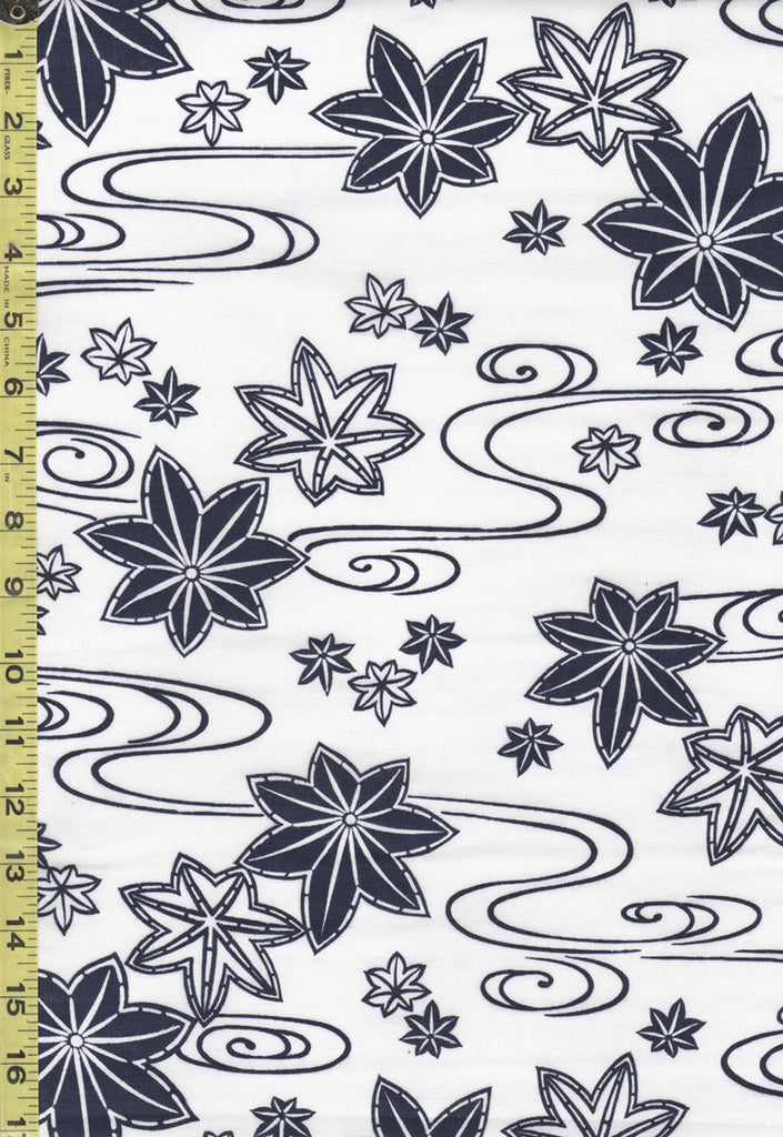 Yukata Fabric - 861 - Floating Maple Leaves & River Swirls - White
