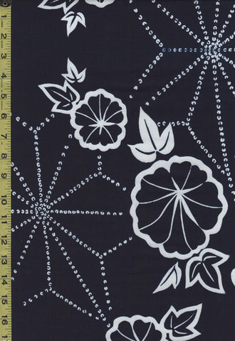 Yukata Fabric - 863 - Large Scale Asanoha & Petunias - Dark Navy-Indigo