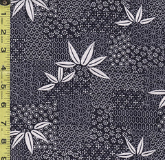Yukata Fabric - 865 - Patchwork with Japanese Motifs & Bamboo Leaves - Indigo