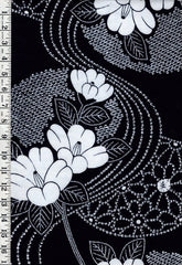 Yukata Fabric - 872 - Camillias, River Swirls & Shibori Motif - Indigo
