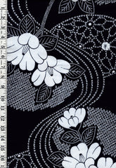 Yukata Fabric - 872 - Camillias, River Swirls & Shibori Motif - Indigo