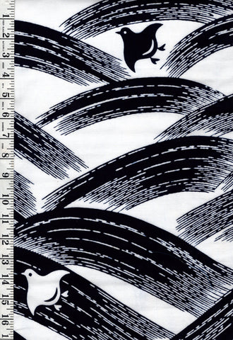Yukata Fabric - 873 - Plover Birds & Waves - White & Indigo