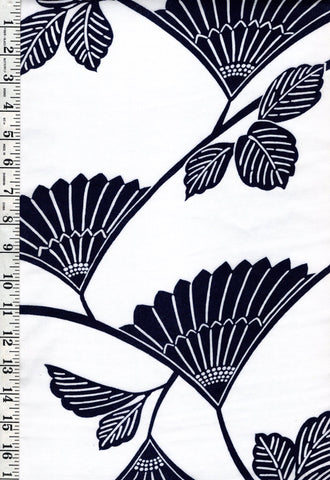 Yukata Fabric - 627 - Leafy Fan Branches - White
