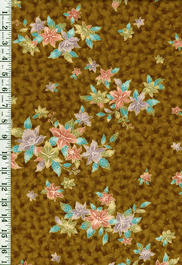 933 - Japanese Wool - Colorful Floating Flowers - Dark Gold Orche