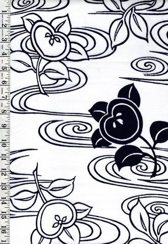 Yukata Fabric - 658 - River Swirls & Tachibana Citrus - White