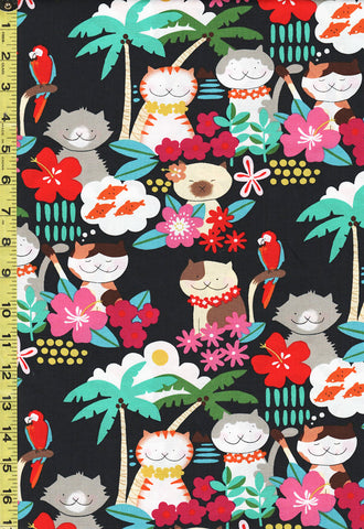 *Tropical Novelty - Alexander Henry - Aloha Cats on Vacation - DE8816-AR-Meow - Black - ON SALE - SAVE 20% - By the Yard