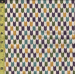 Japanese Novelty - Cosmo Small Chevrons - Purple, Teal & Gold - AP1350H-41C - Ivory