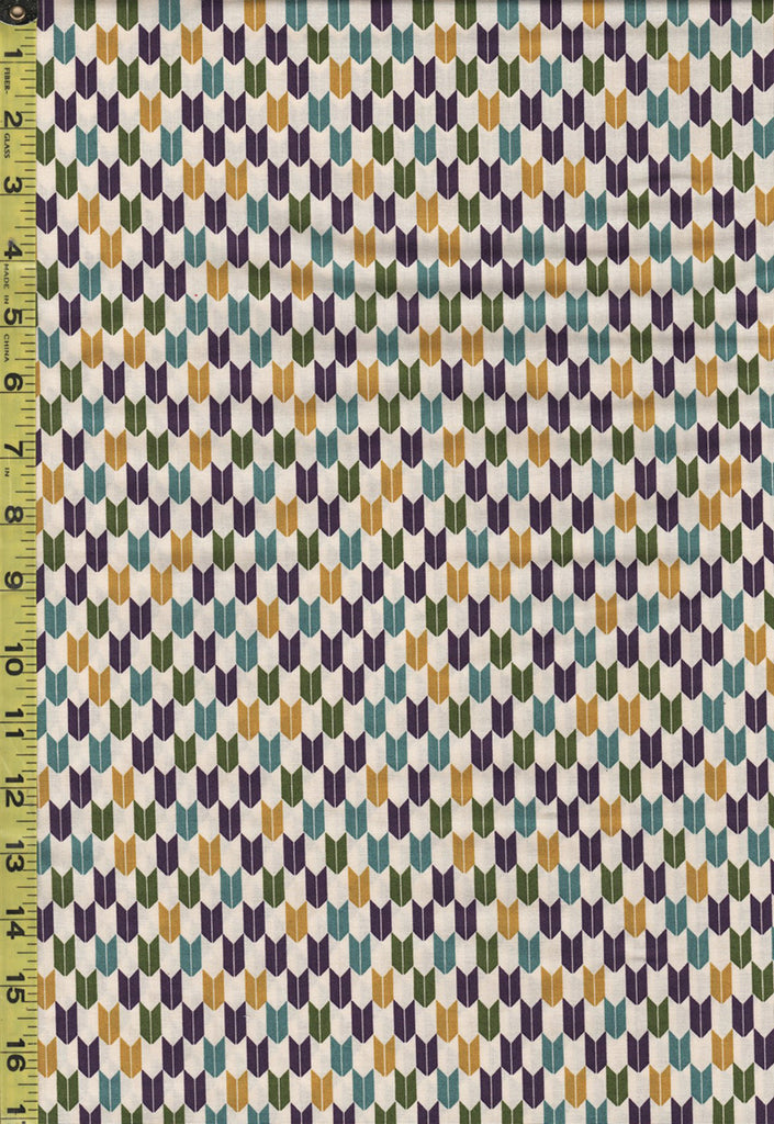 Japanese Novelty - Cosmo Small Chevrons - Purple, Teal & Gold - AP1350H-41C - Ivory