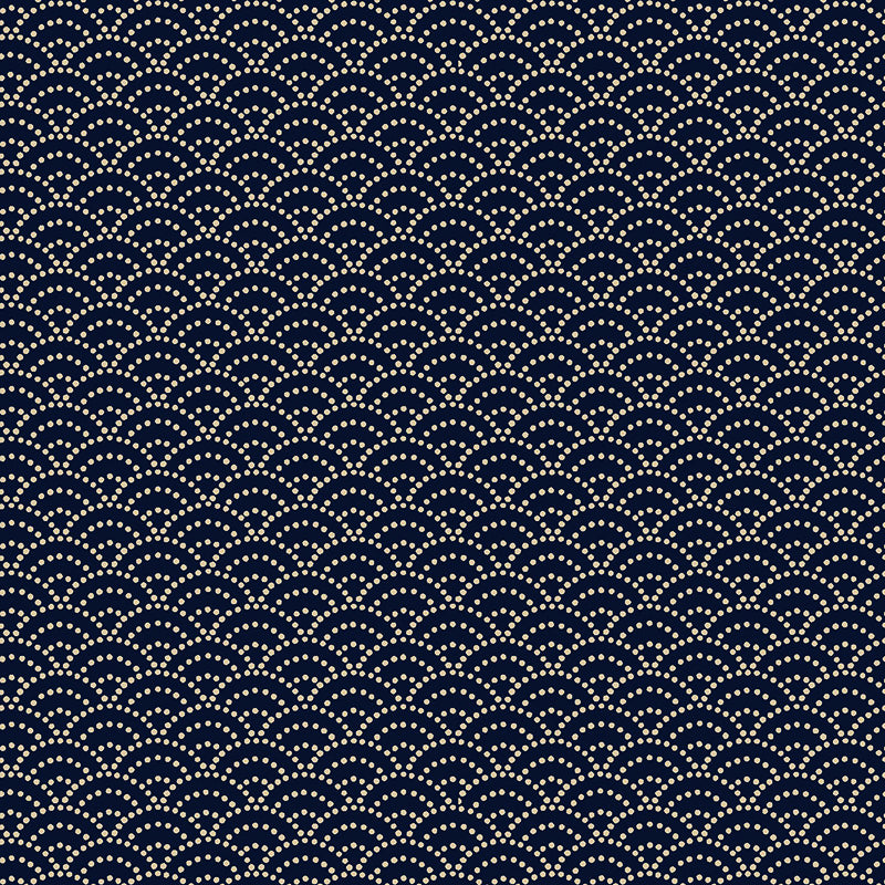 *Japanese Indigo - Cosmo Small Dotted Tan Wave (Seigaiha) - AP05809-2A - Last 1/2 yard