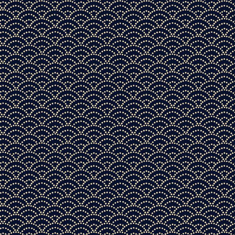*Japanese Indigo - Cosmo Small Dotted Tan Wave (Seigaiha) - AP05809-2A - Last 1/2 yard