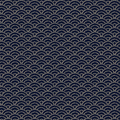 *Japanese Indigo - Cosmo Small Dotted Tan Wave (Seigaiha) - AP05809-2A - Last 1/2 yard