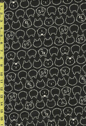*Japanese Novelty - Cosmo Cat Faces & Shibori Dots - Dobby Weave - AP05907-2E - Black