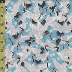 Japanese - Cosmo Small Cranes & Cherry Blossoms - Dobby Weave - AP21406-1B - Blue