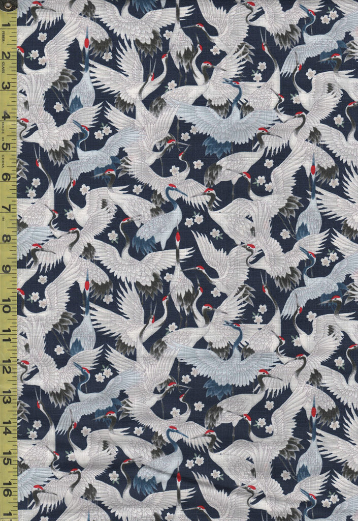 *Japanese - Cosmo Small Cranes & Cherry Blossoms - Dobby Weave - AP21406-1E - Navy