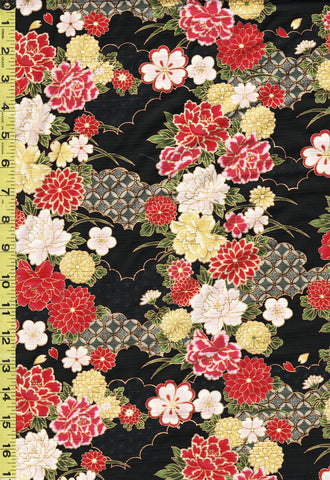 *Japanese - Cosmo Floral Clouds & Seven Treasures - AP21902-2E - Black