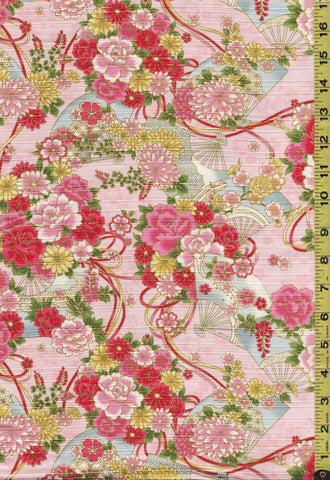 *Japanese - Cosmo Floral Fans & Floating Blossoms - AP21902-3A - Pink