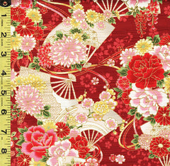 Japanese - Cosmo Floral Fans & Floating Blossoms - AP21902-3C - Red