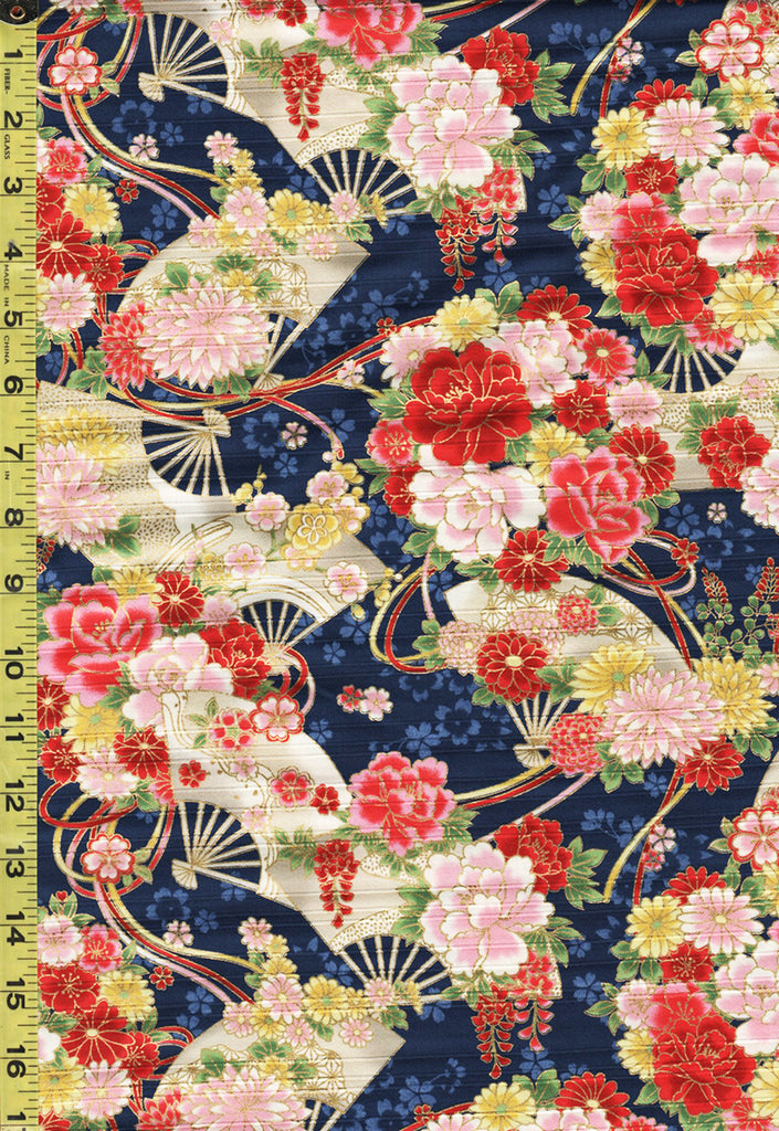 Japanese - Cosmo Floral Fans & Floating Blossoms - AP21902-3D - Navy