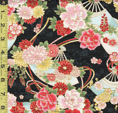 Japanese - Cosmo Floral Fans & Floating Blossoms - AP21902-3E - Black