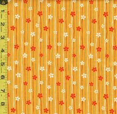 Japanese Novelty - Cosmo Small Floating Cherry Blossoms on Skinny Stripes - AP22910-1C - Sunflower Yellow