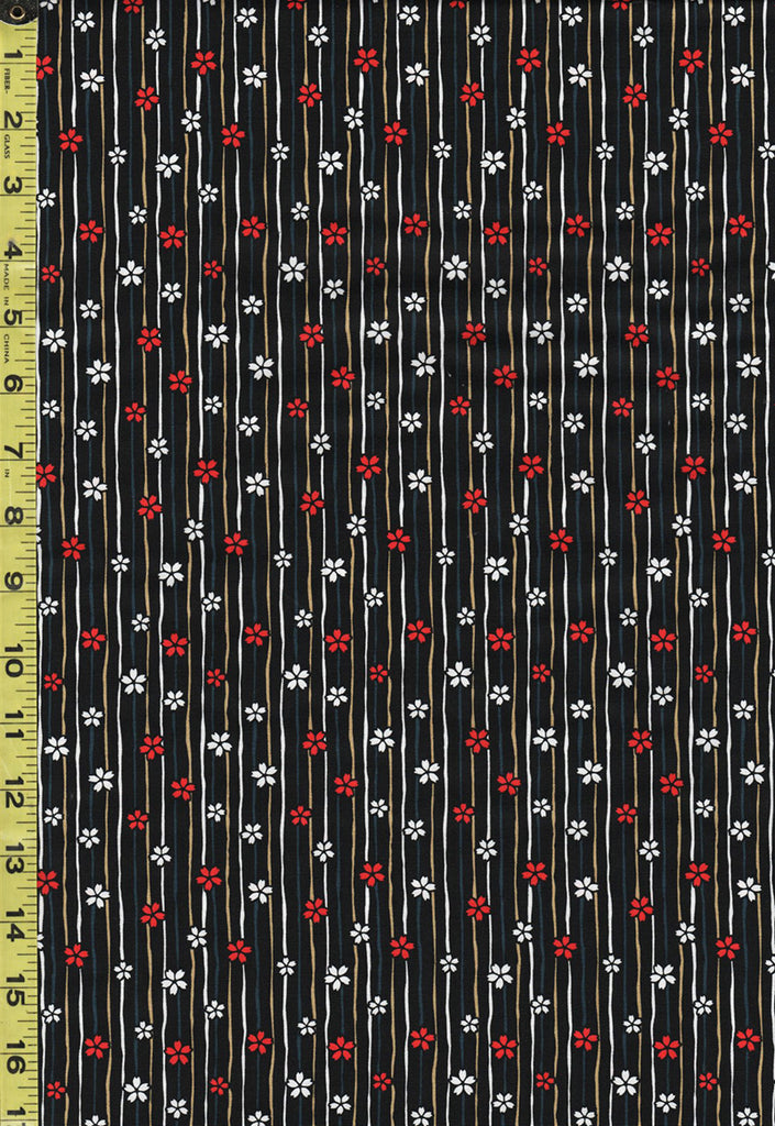 Japanese Novelty - Cosmo Small Floating Cherry Blossoms on Skinny Stripes - AP22910-1F - Black