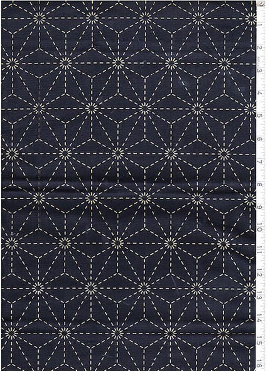 Sashiko Fabric - Pre-printed Sashiko Fabric - Asanoha - Dark Navy (Almost Black) - SP03