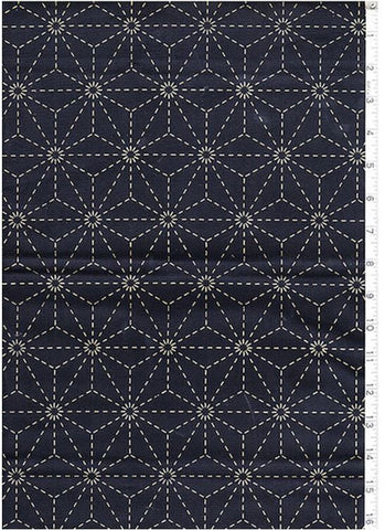 Sashiko Fabric - Pre-printed Sashiko Fabric - Asanoha - Dark Navy (Almost Black) - SP03